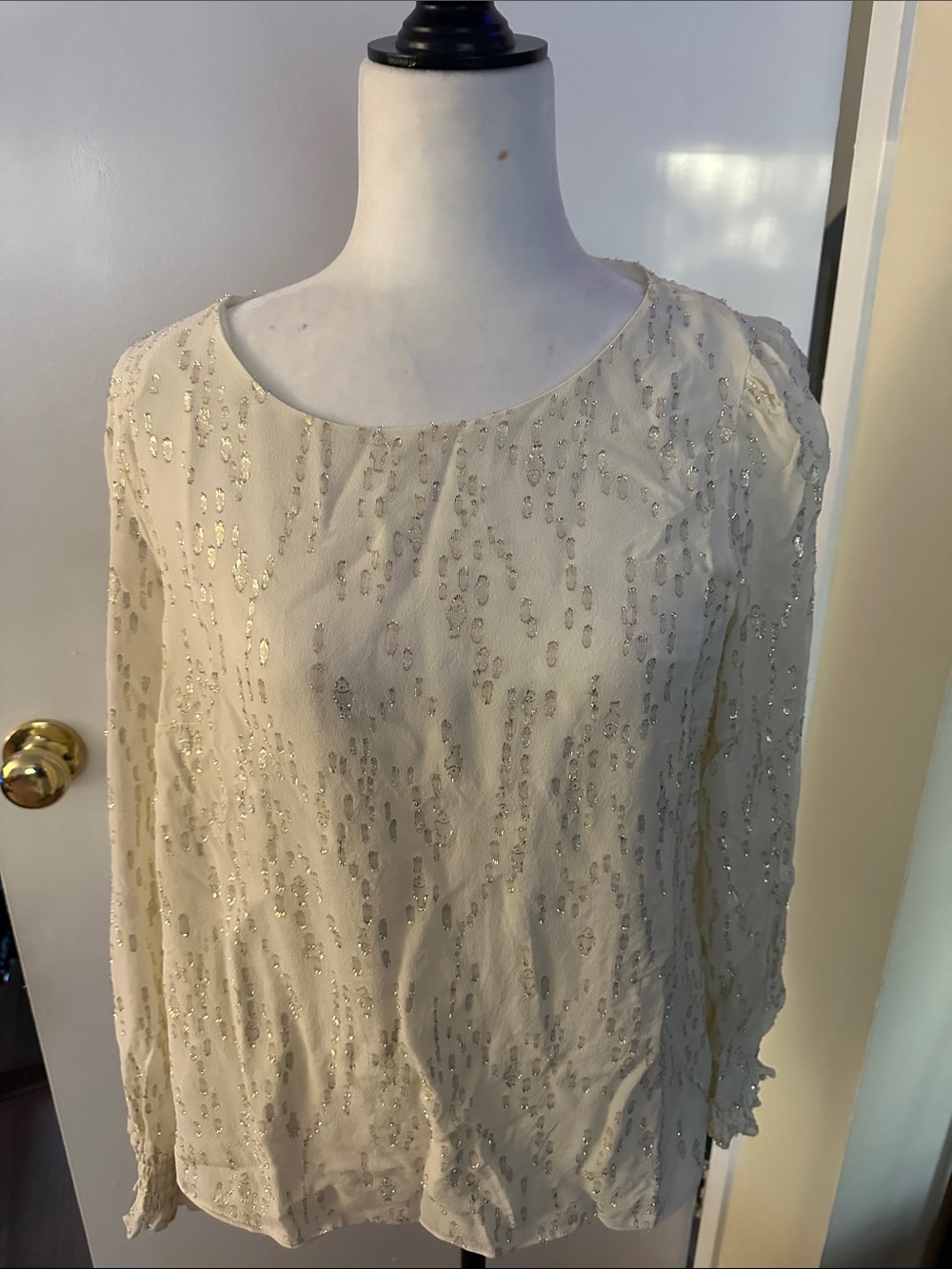 Lilly Pulitzer Cream Long-Sleeve Beaded Top